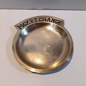 Vintage Brass Pocket Change Tray-Trinket Dish-Round-5.25"-Retro-Vanity Tray